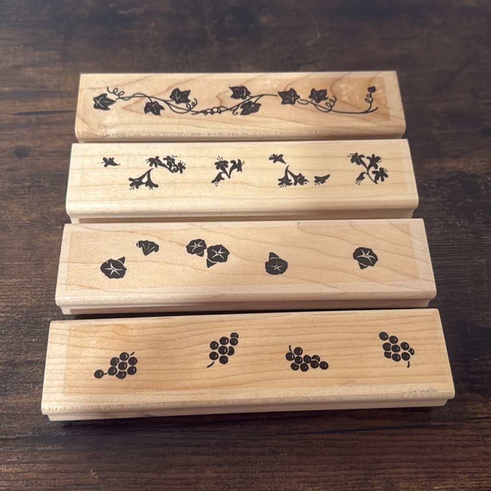 Stampin' Up Simply Divine Set of 4 Stamps Rubber Mounted Leaves Grapes Borders
